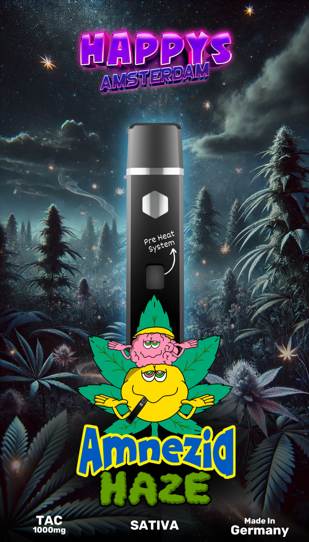 Happys Amsterdam Premium 1ml TAC Vape Amnesia Haze - Sativa