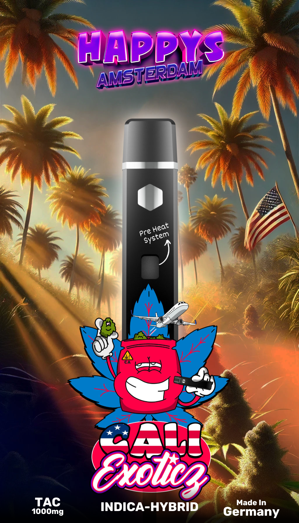 Happys Amsterdam Premium 1ml TAC Vape Cali Exoticz - Indica Hybrid