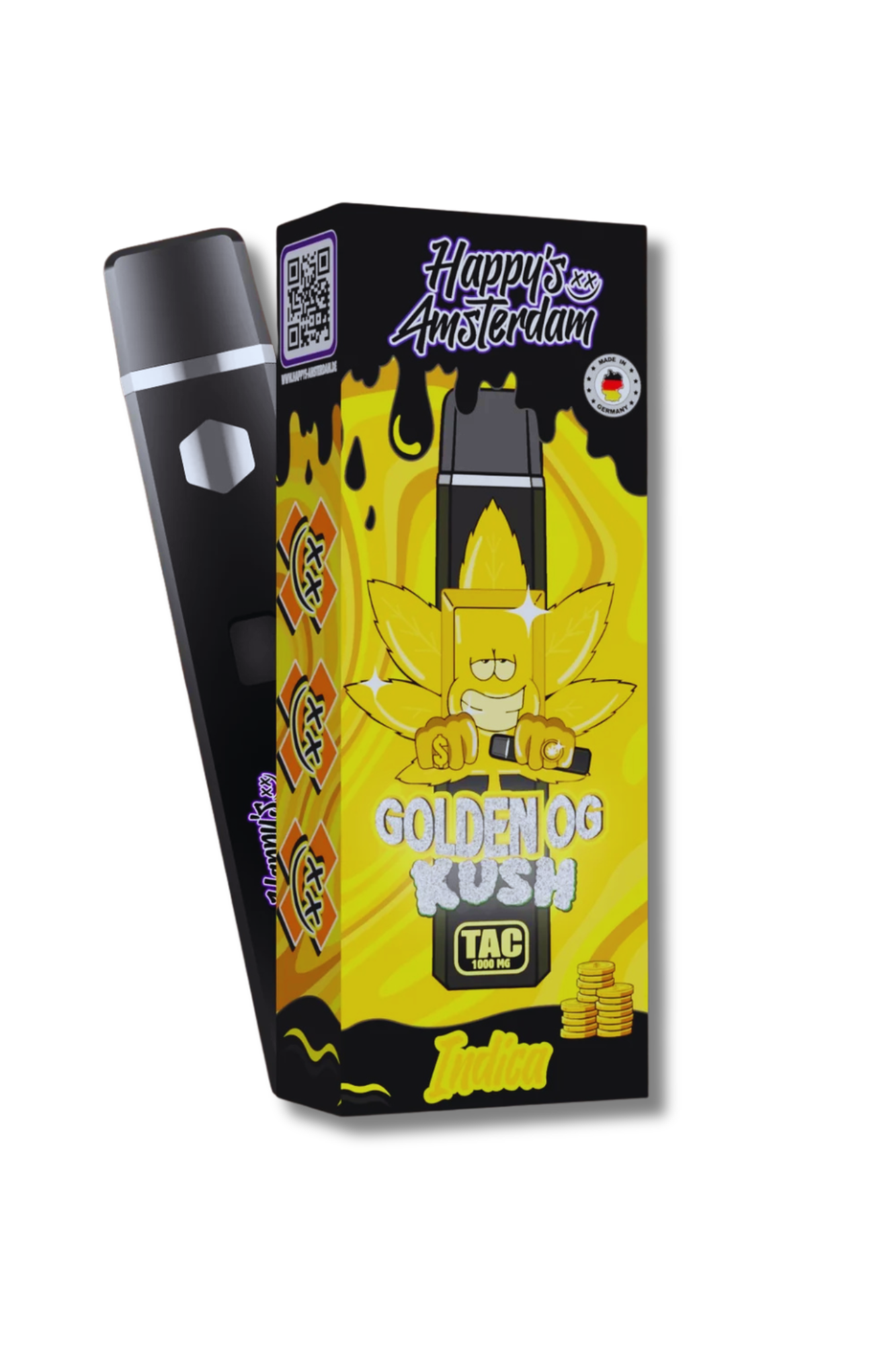 Happys Amsterdam Premium 1ml TAC Vape Golden OG Kush - Indica Reed and Weed Premium Quality Happys Amsterdam Premium 1ml TAC Vape Golden OG Kush - Indica Reed and Weed Premium Quality