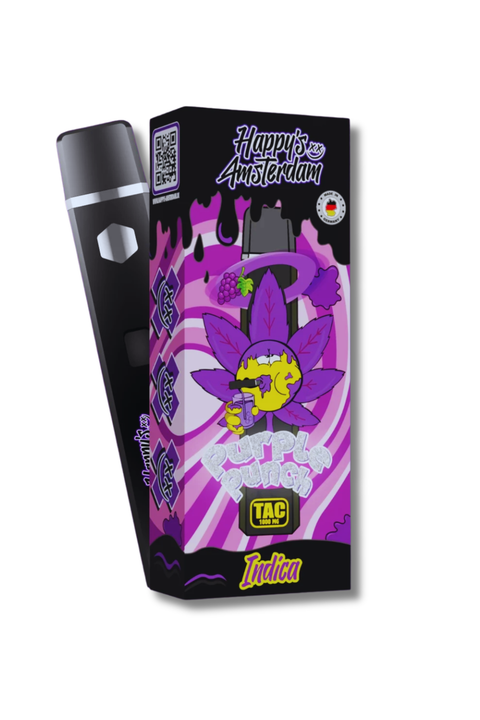 Happys Amsterdam Premium 1ml TAC Vape Purple Punch - Indica Reed and Weed Premium Quality Happys Amsterdam Premium 1ml TAC Vape Purple Punch - Indica Reed and Weed Premium Quality